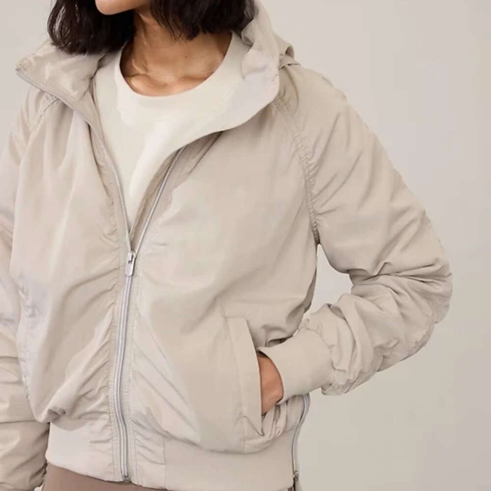 NWT ATHLETA Jetset Bomber Rain Jacket in Abalone Tan Women's XL